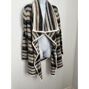 Kensie Gray Striped Oversized Collar Open Front Cardigan Sweater Size M/L